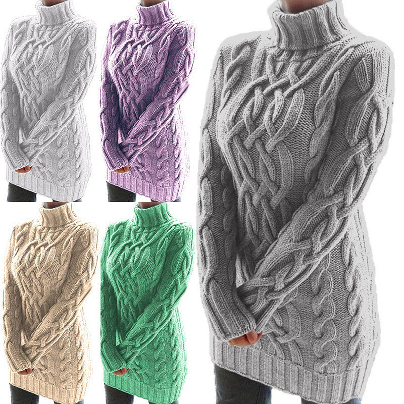 Robe Pull Longue Femme Hiver Épaisse à Double Revers