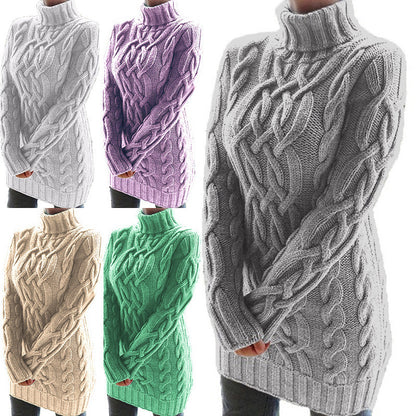 Robe Pull Longue Femme Hiver Épaisse à Double Revers