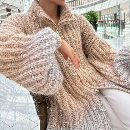 Veste Maille Élégante à Sequins