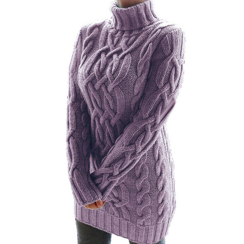 Robe Pull Longue Femme Hiver Épaisse à Double Revers