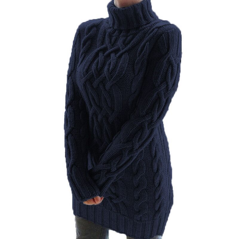 Robe Pull Longue Femme Hiver Épaisse à Double Revers