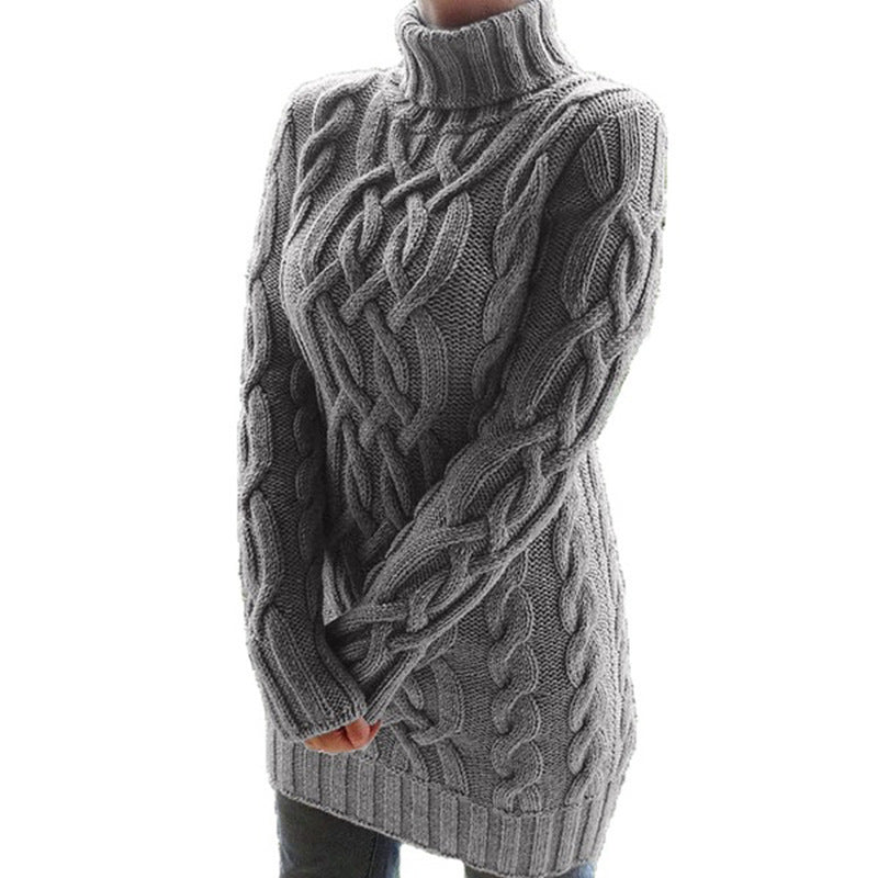 Robe Pull Longue Femme Hiver Épaisse à Double Revers