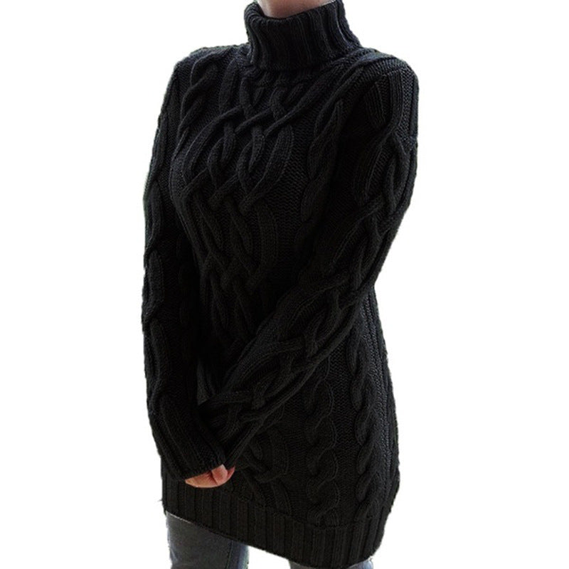 Robe Pull Longue Femme Hiver Épaisse à Double Revers