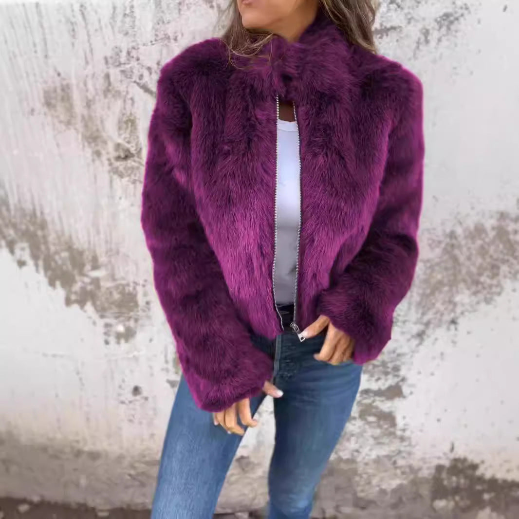 Veste Peluche à Col Montant pour Femme