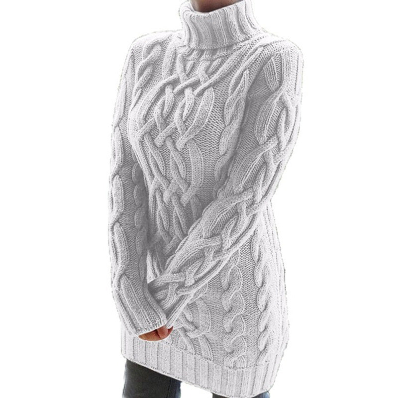 Robe Pull Longue Femme Hiver Épaisse à Double Revers