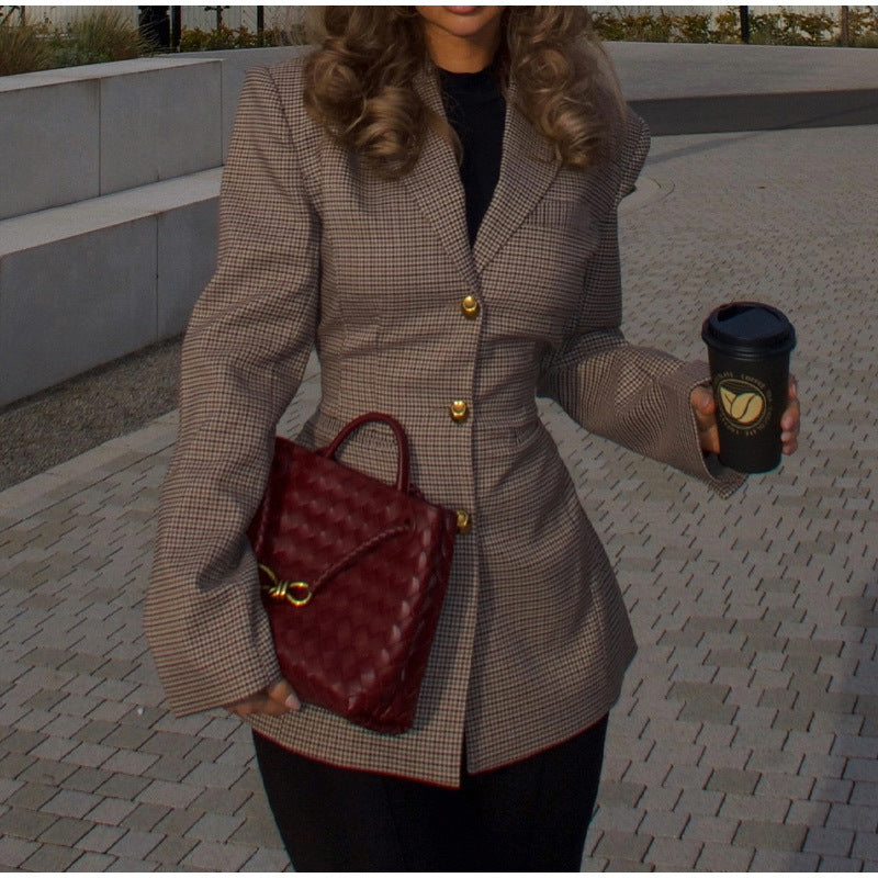 Veste Tailleur Femme Slim à Carreaux