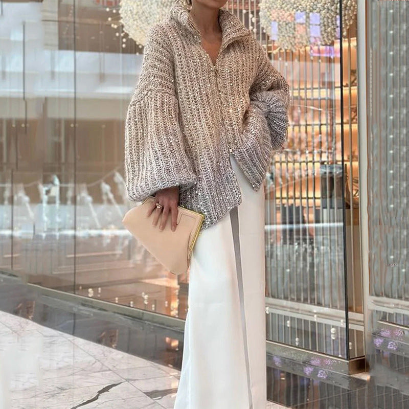 Veste Maille Élégante à Sequins