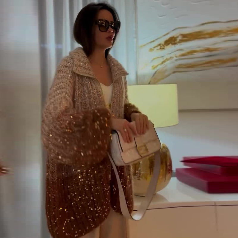 Veste Maille Élégante à Sequins