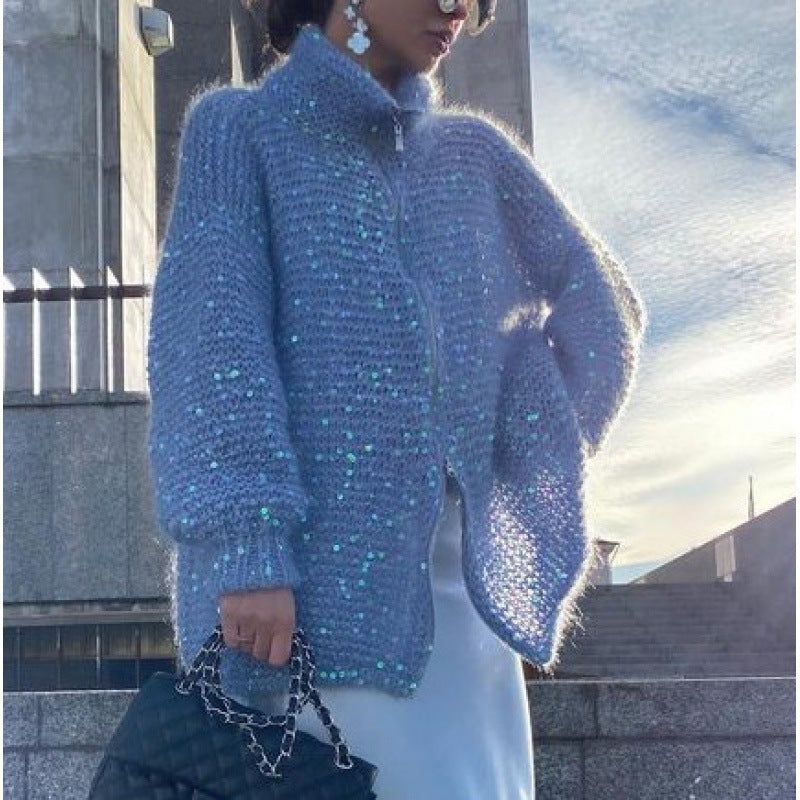 Veste Maille Élégante à Sequins
