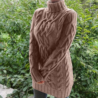 Robe Pull Longue Femme Hiver Épaisse à Double Revers