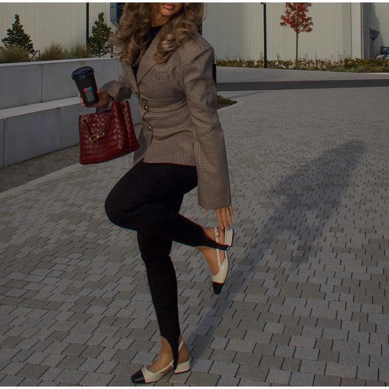 Veste Tailleur Femme Slim à Carreaux