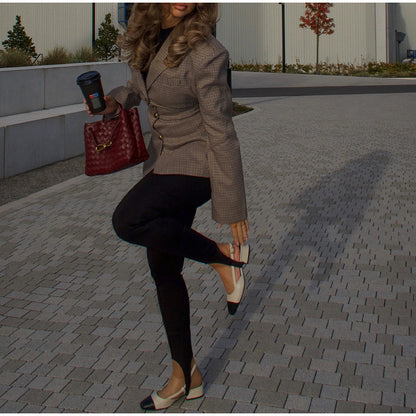 Veste Tailleur Femme Slim à Carreaux