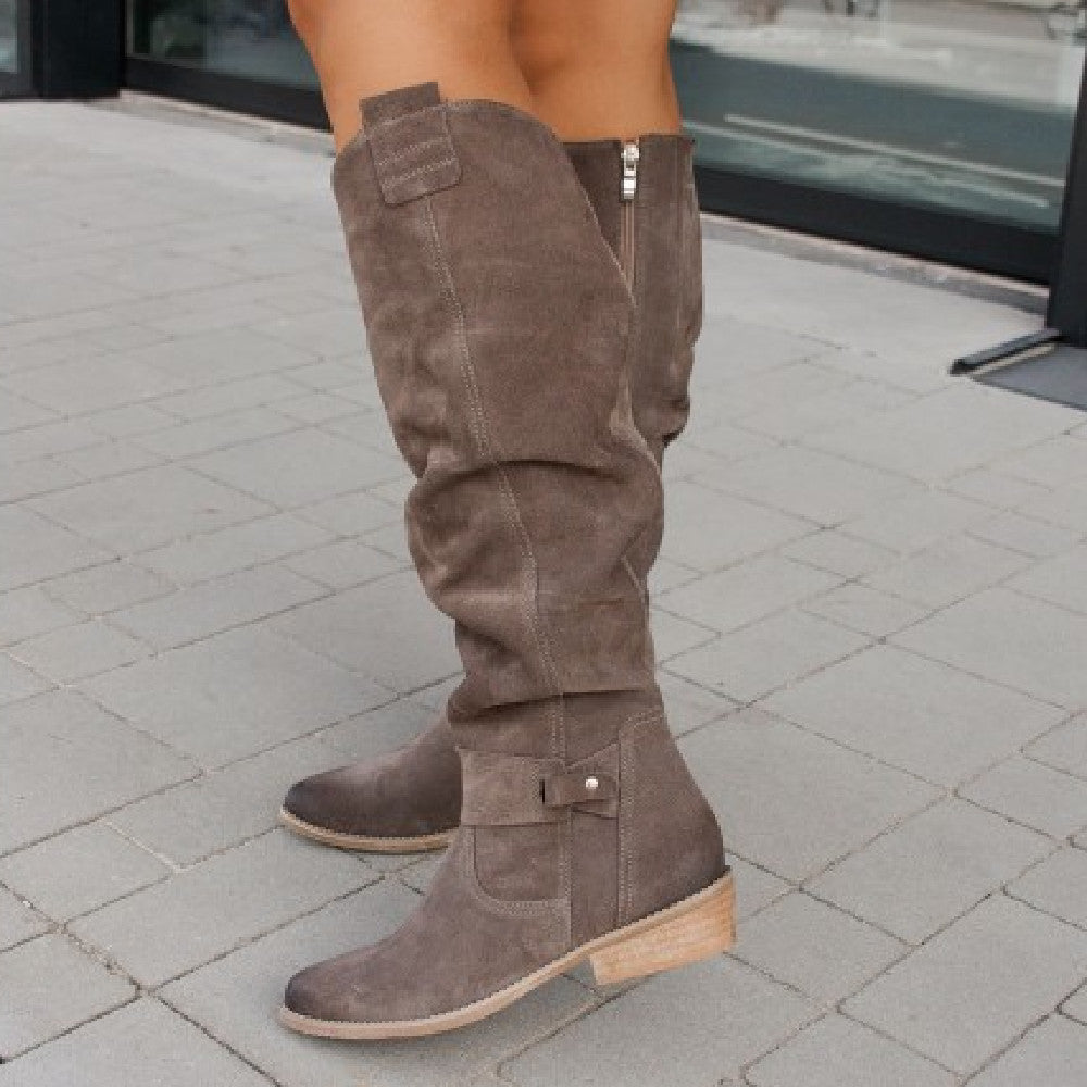 Bottes Hautes en Daim à Zip