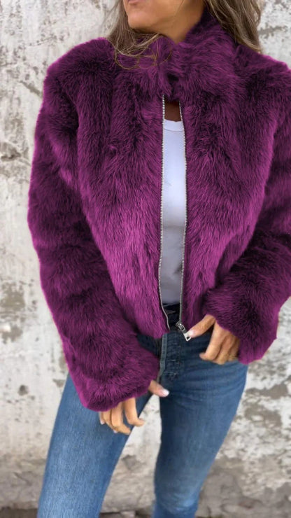 Veste Peluche à Col Montant pour Femme