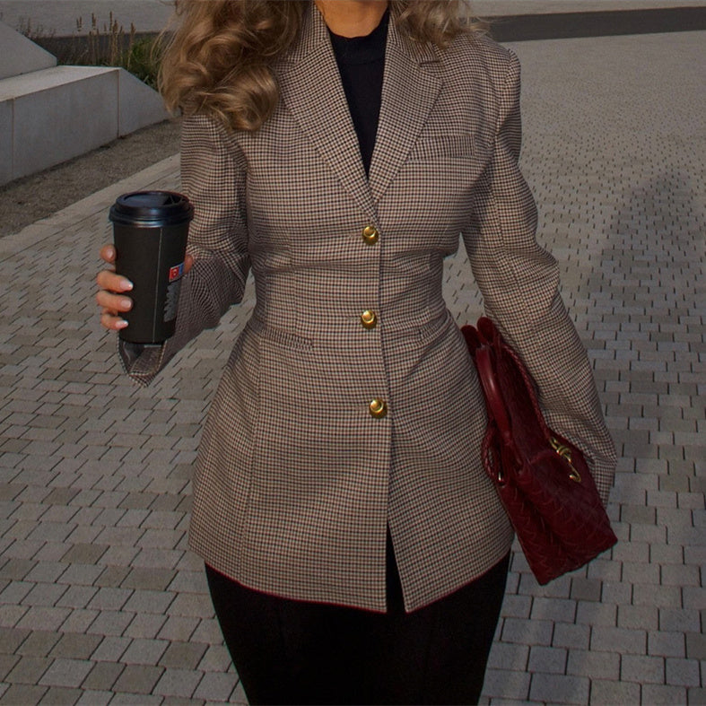 Veste Tailleur Femme Slim à Carreaux