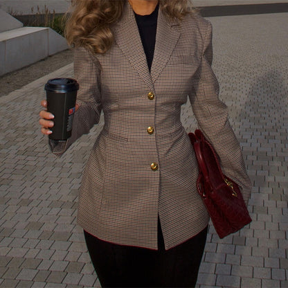 Veste Tailleur Femme Slim à Carreaux