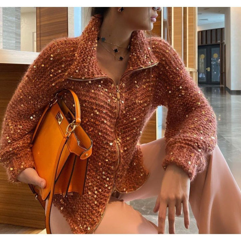 Veste Maille Élégante à Sequins
