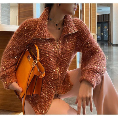 Veste Maille Élégante à Sequins