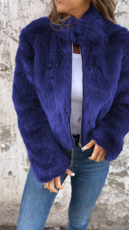 Veste Peluche à Col Montant pour Femme