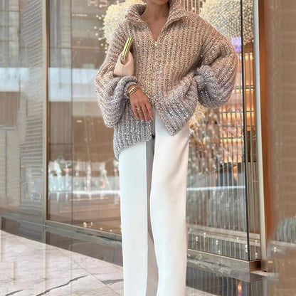 Veste Maille Élégante à Sequins