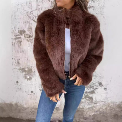 Veste Peluche à Col Montant pour Femme