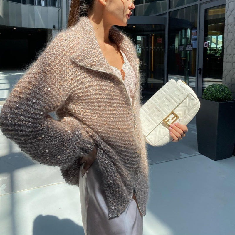 Veste Maille Élégante à Sequins