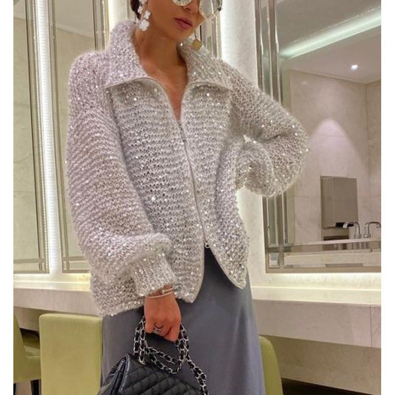 Veste Maille Élégante à Sequins