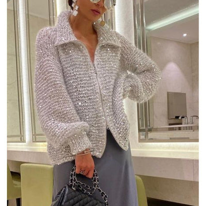 Veste Maille Élégante à Sequins