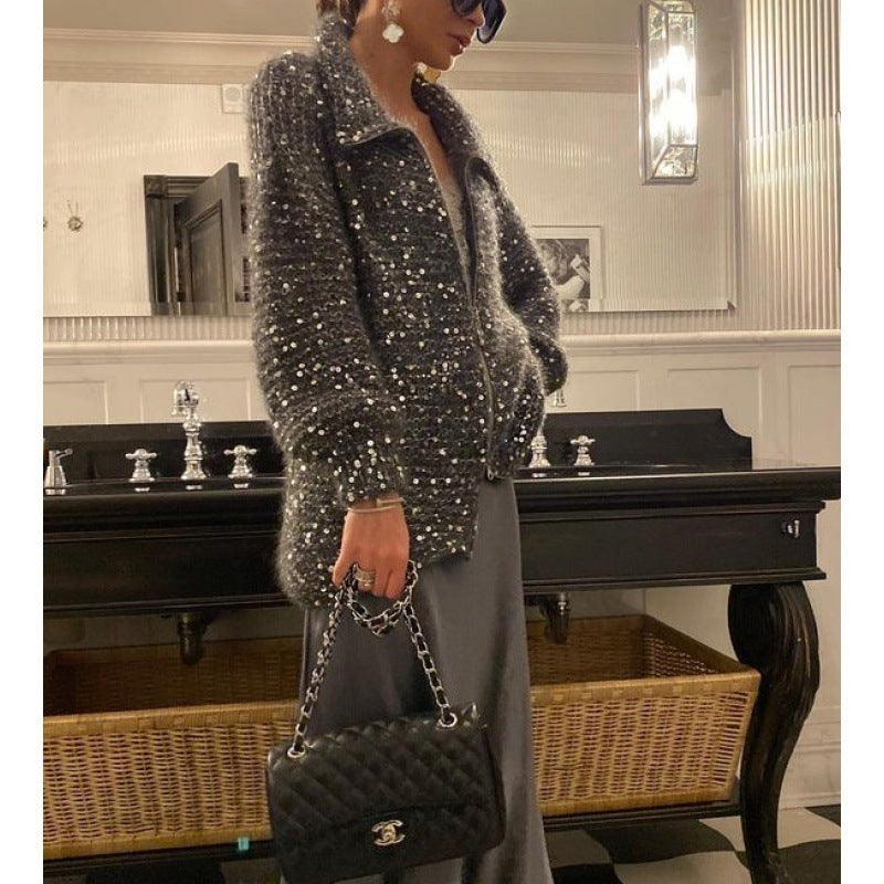 Veste Maille Élégante à Sequins