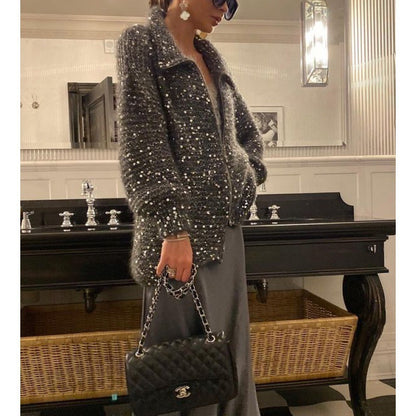 Veste Maille Élégante à Sequins