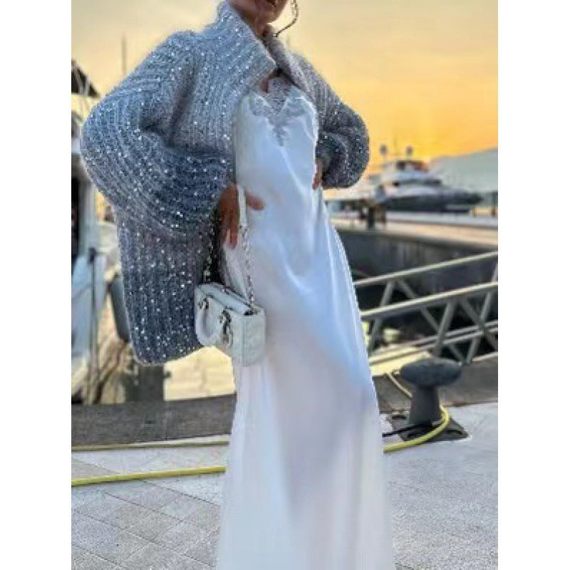 Veste Maille Élégante à Sequins
